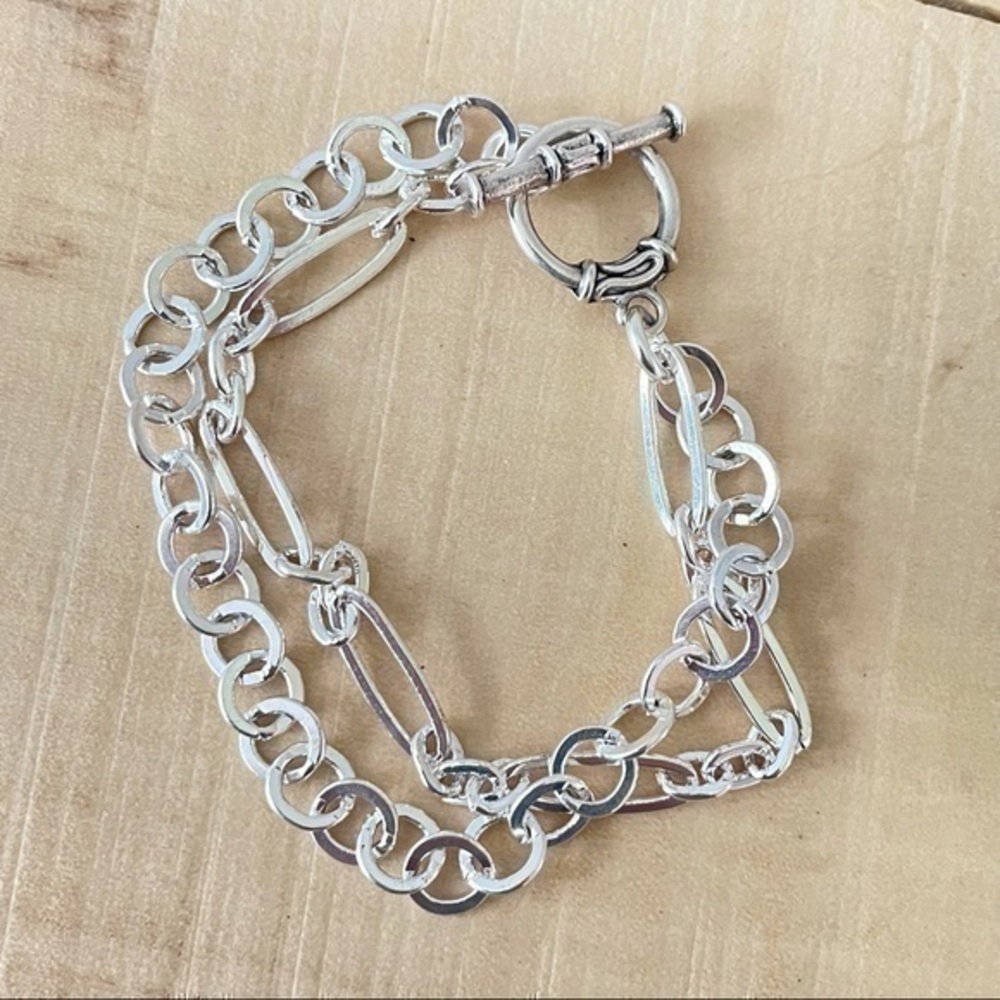 🐢 Classic Layered Chunky Chain Bracelet Toggle Clasp Hand Crafted Silver Plated